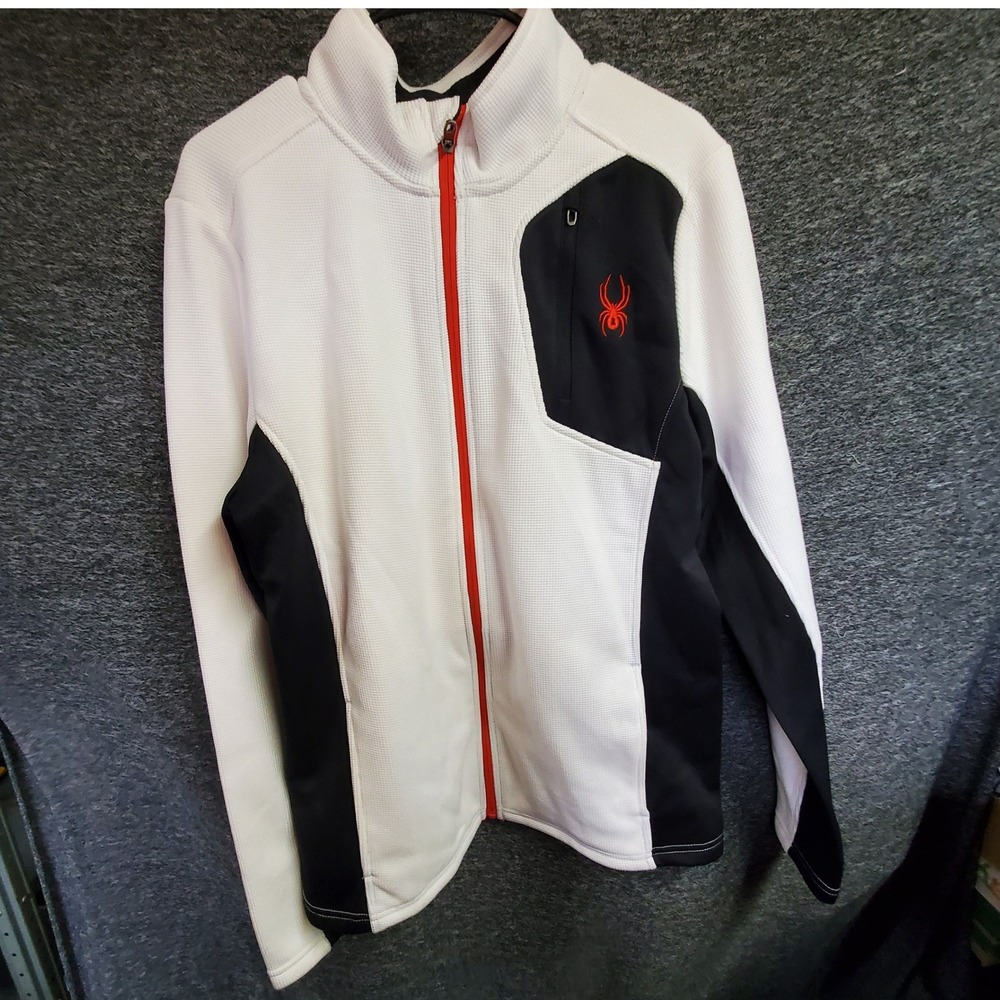 Spyder Mens Full Zip Waffle Knit Performance Jacket White Black Red Size M